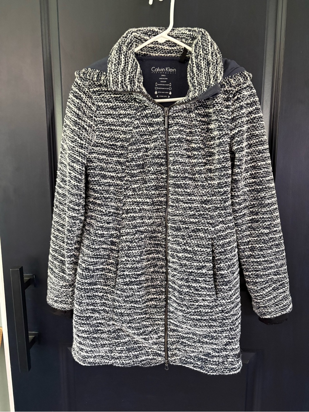 Calvin Klein Performance Navy & White Marled Zip-Up Pea Coat